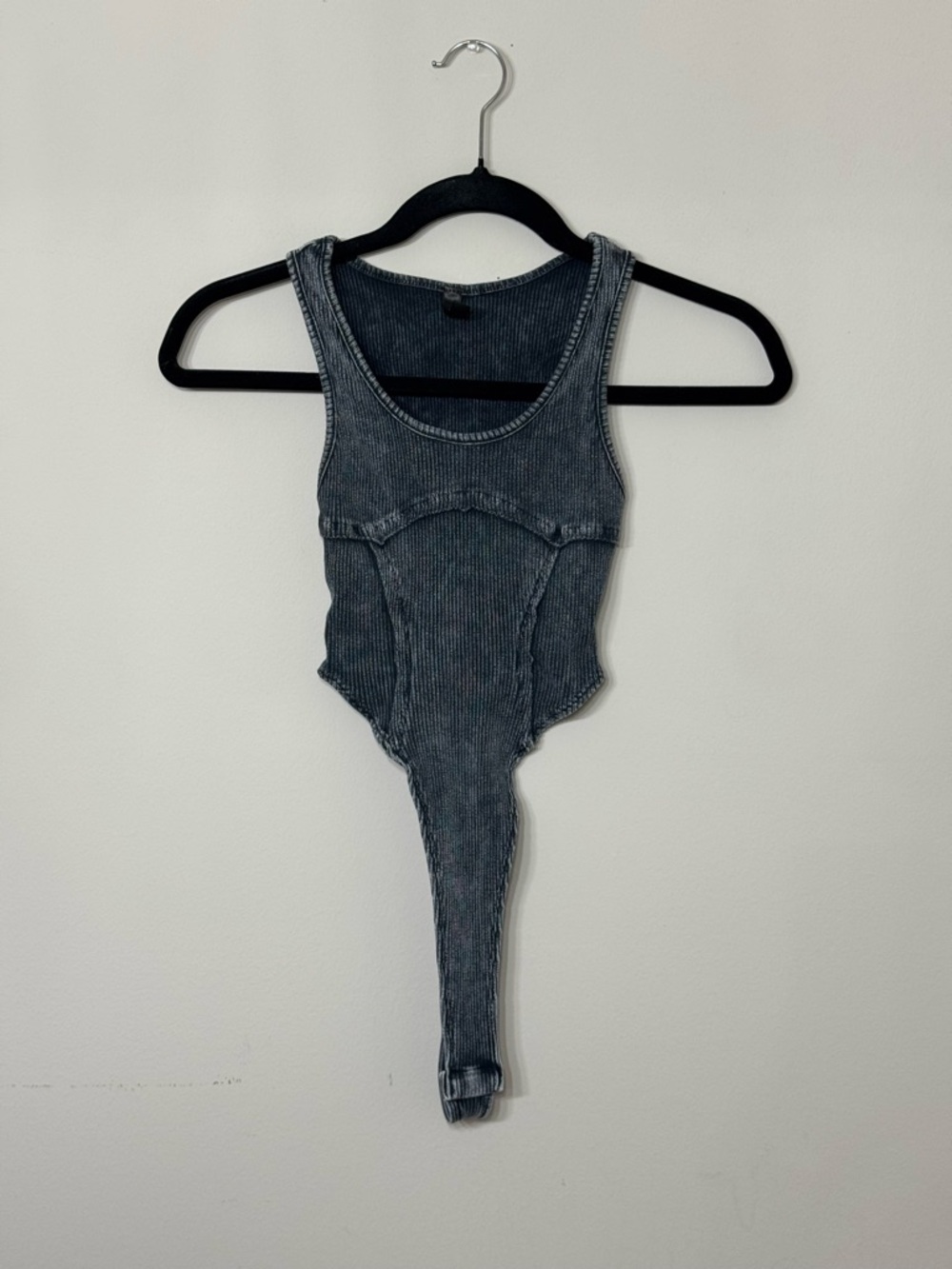 Ribbed Washed Black Grey Tank Bodysuit